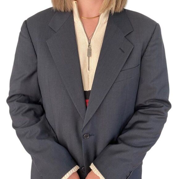 Vintage Valentino Navy Blue Wool Oversized Preppy Blazer Dark Academia Sz 40R - Picture 4 of 11